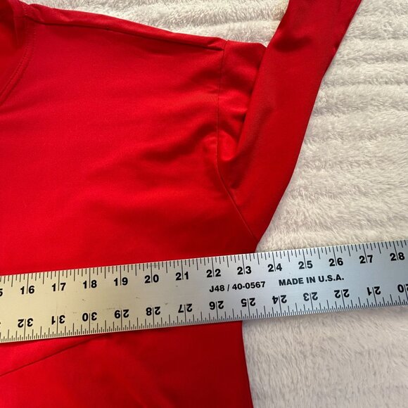 Xiao Womens Red Asymmetrical Hem Top Small 3/4 Sleeve Pockets Stretch Casual - Picture 6 of 7